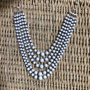 60's Mod 5-Strand White Beaded Necklace - 60's Jewelry - Costume Necklace